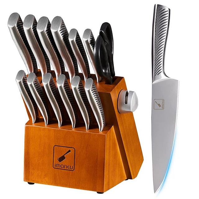 Kitchen Knife Set with Block, imarku 14-Piece High Carbon Stainless Steel Knife Set, Dishwasher Safe Kitchen knives, Chef Knife Set with Built-in Sharpener, Ergonomic Handle
