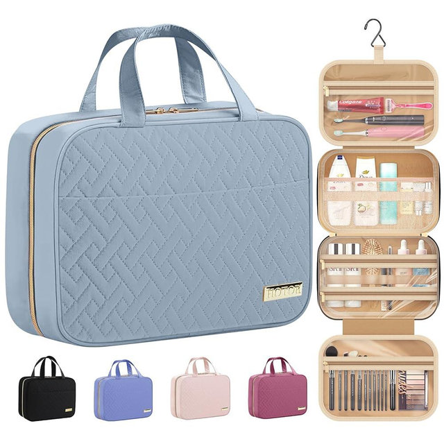 HOTOR Travel Toiletry Bag - Toiletry Bag w/Hanging Hook - Spacious Toiletry Bag for Women & Men, Makeup Bag/Big Comparment, Waterproof for Travel Accessories, Travel Essentials, Medium, Light Blue