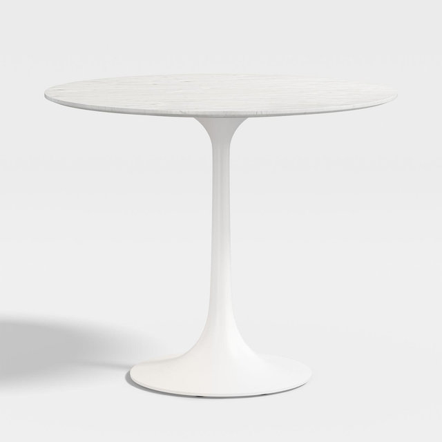Nero 36" White Marble Dining Table with White Base