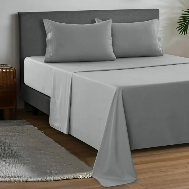 California King Sheet Set 4 Piece Solid Color Bedding Sheets & Pillowcases - Dark Grey