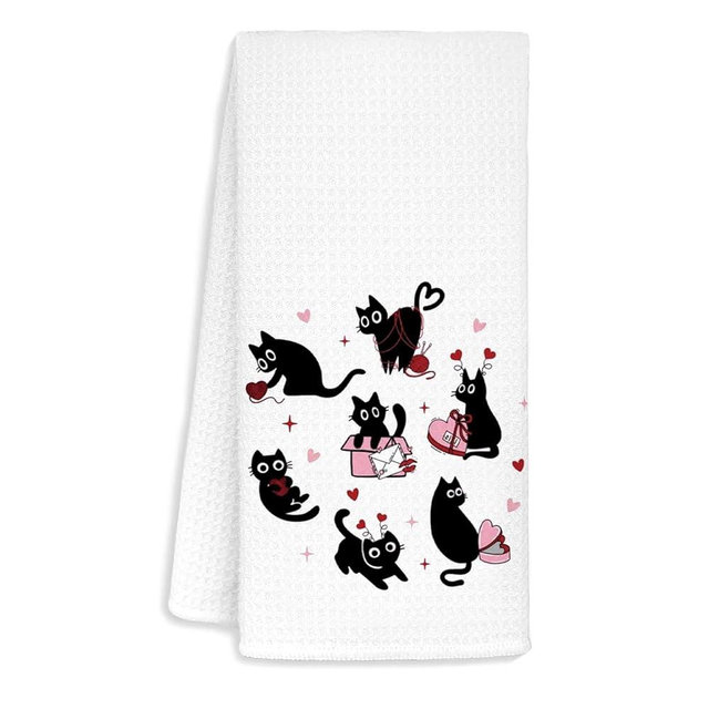 Jvpke Cat Valentines Dish Towel for Cat Lovers, Cat Valentines Decorations for Home, Cat Valentines Gifts for Women Her Girls Men Kids, Cat Bathroom Decor, Valentines Gifts, 16x24 in