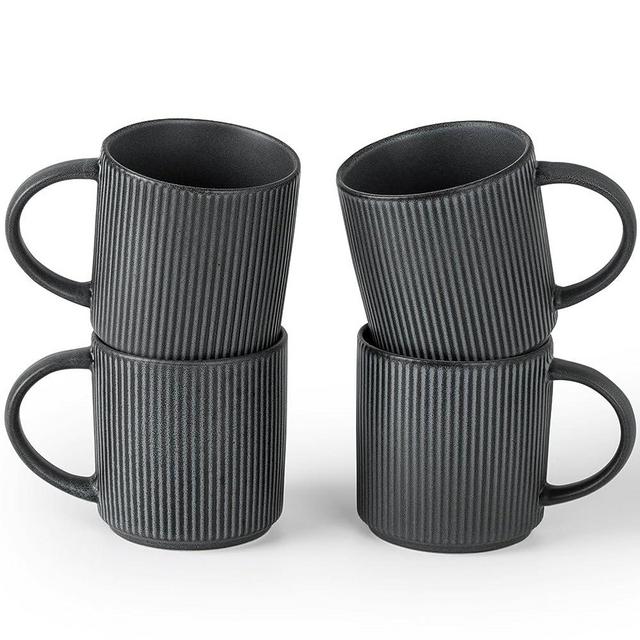 famiware 4 Pieces Coffee Cups, 12 oz Catering Mug with Handle for Coffee, Tea, Cocoa, Milk, Matte Black