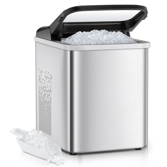 Nugget Ice Maker Countertop, 55lbs/24H Chewable Pellet Ice Machine with Self-Cleaning, Ready in 6 Minutes, Portable Ice Makers with Basket and Scoop for Home, Kitchen, Office (Silver)