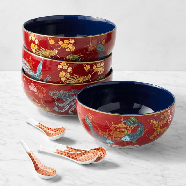 Lunar New Year Noodle Bowls & Dumpling Spoons, Set of 8