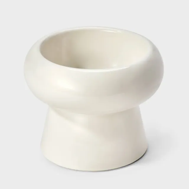 32 fl oz Ceramic Angled Dog and Cat Bowl - Boots & Barkley™ Ivory