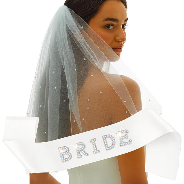 TWPER Bride to Be Sash Veil Bachelorette Party Accessories, Bridal Shower Decorations, Engagement Gifts for Bride