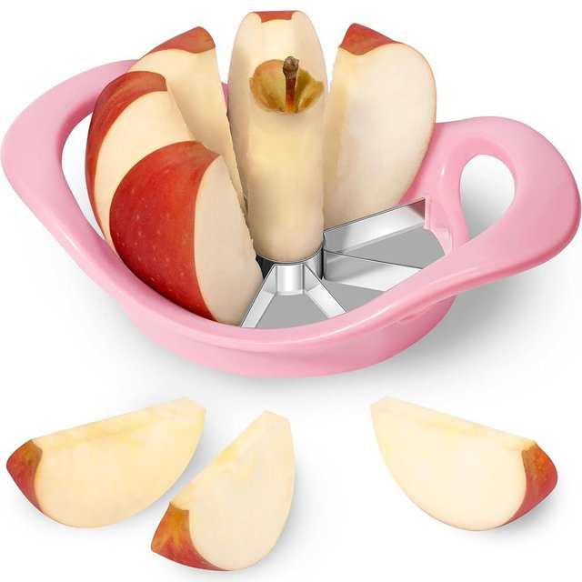 Rainspire Apple Cutter 8 Slices, 8 Blade Apple Slicer and Corer, Apple Corer Tool with Stainless Steel Blades, Super Sharp Fruit Cutter Fruit Slicer, Pink