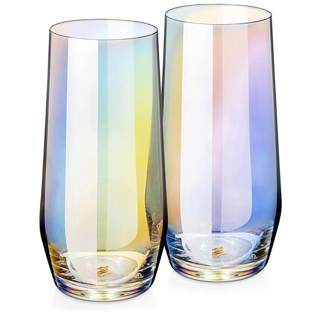 Dragon Glassware Highball Glasses, Iridescent Collins Glasses for Cocktails and Mixed Drinks, Premium Packaging for Gifting, 18.5-Ounce, Set of 2