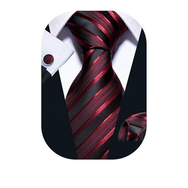 Barry.Wang Stripe Men Ties Set Classic WOVEN Necktie with Handkerchief Cufflinks Formal