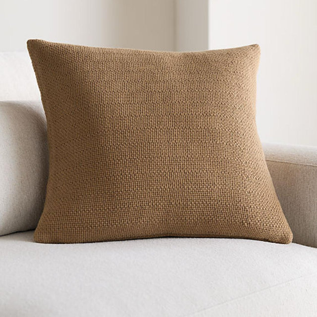 Organic Cotton Basketweave 20"x20" Camel Tan Throw Pillow Cover