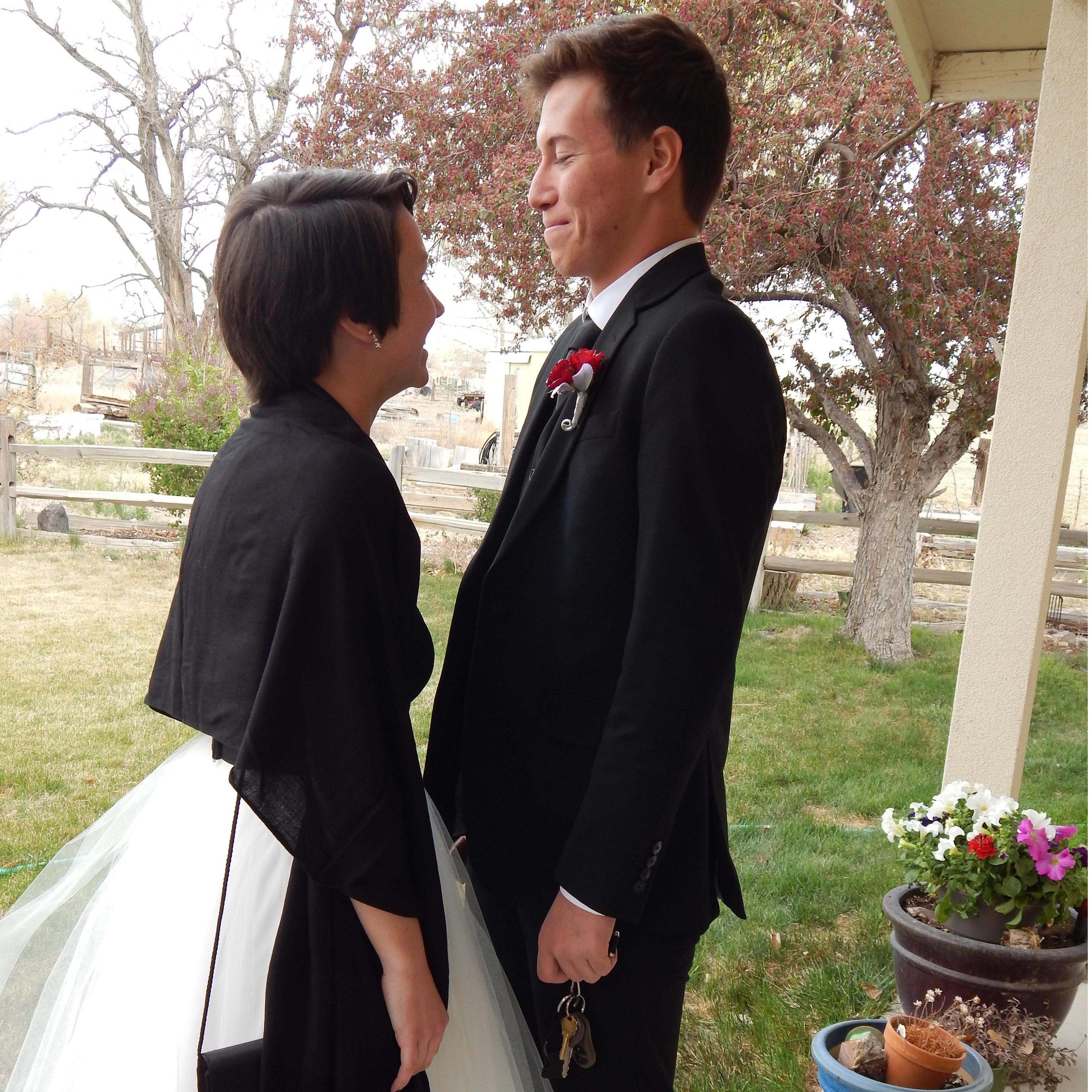 Adam's senior prom, 2015! Rebecca is very good at making him laugh.