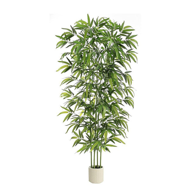 TNGGNT Artificial Bamboo Tree: 6FT Fake Bamboo Plant Faux Tall Nandina Tree with Dense Green Leaves in Woven Planter for Indoor Home Decor Office Living Room Corner Decoration Zen Oriental Minimalism