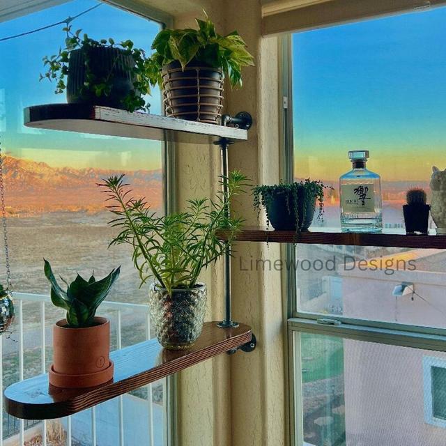 Swivel Shelf with Drip Groove for Window or Wall, Industrial Pipe Shelf, Rotating Shelf, Herb Shelf, Plant Shelf, Display Shelf