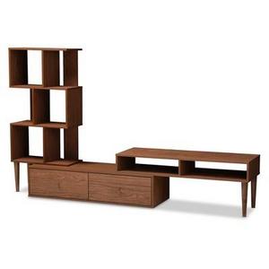 Haversham Mid - Century Retro Modern TV Stand Entertainment Center and Display Unit - Walnut Brown - Baxton Studio