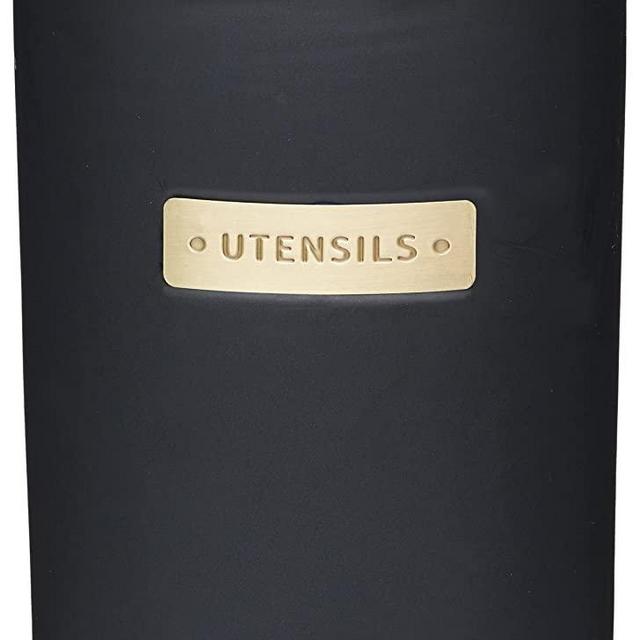 masterclass Master Class Stoneware and Brass Effect Kitchen Utensil Holder, 11.8 x 11.8 x 15.2 cm, Black