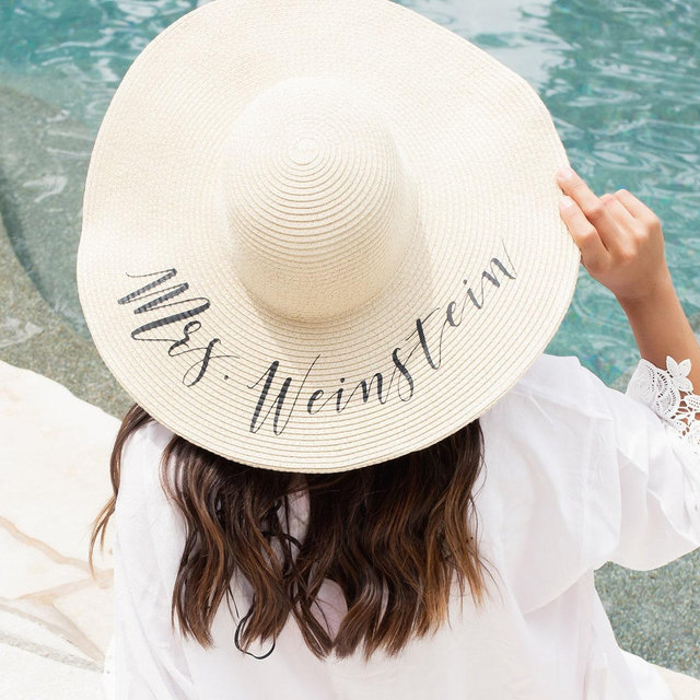 Mrs. Floppy Hat, Custom, Floppy Hat Sun Hat Newly Engaged Gift Rose Gold metallic Honeymoon Beach Hat Personalized Bride Gift white - FH9HTV