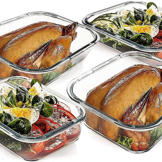 [80 oz & 36 oz]Extra Large Glass Food Storage/Baking Containers Set with Locking Lids, 2 Pack 80 oz(10 cup)&2 Pack 36 oz (4.5 cup) Airtight Glass Container,Microwave,Oven,Freezer and Dishwasher Safe