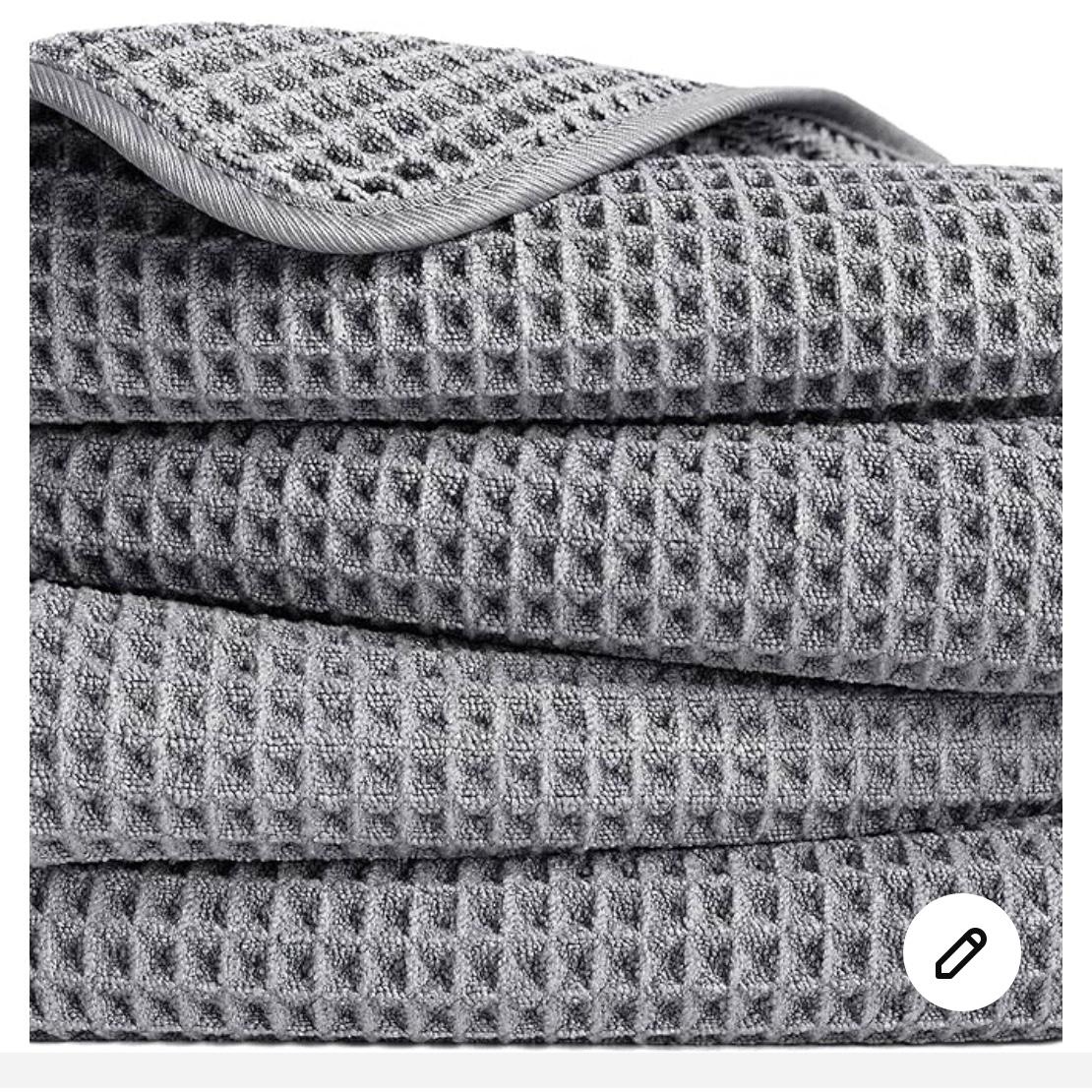 POLYTE Microfiber Lint Free Hand Towel, 16 x 30 in, 4 Pack (Gray, Waffle Weave)