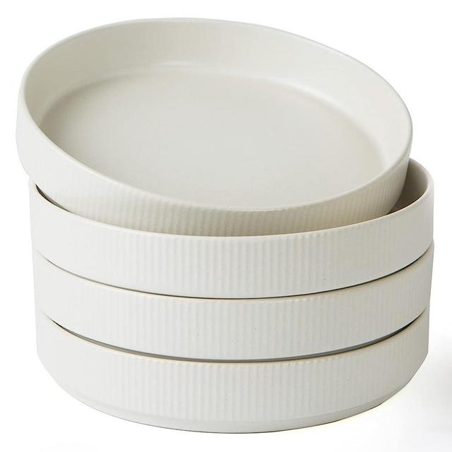 famiware 4 Pieces 8.25" Pasta Bowls Set, Double Reactive Glaze Salad Bowl Sets, Stackable, Large Capacity for Housewarming, Thanksgiving, Christmas, Full Glazed Matte White