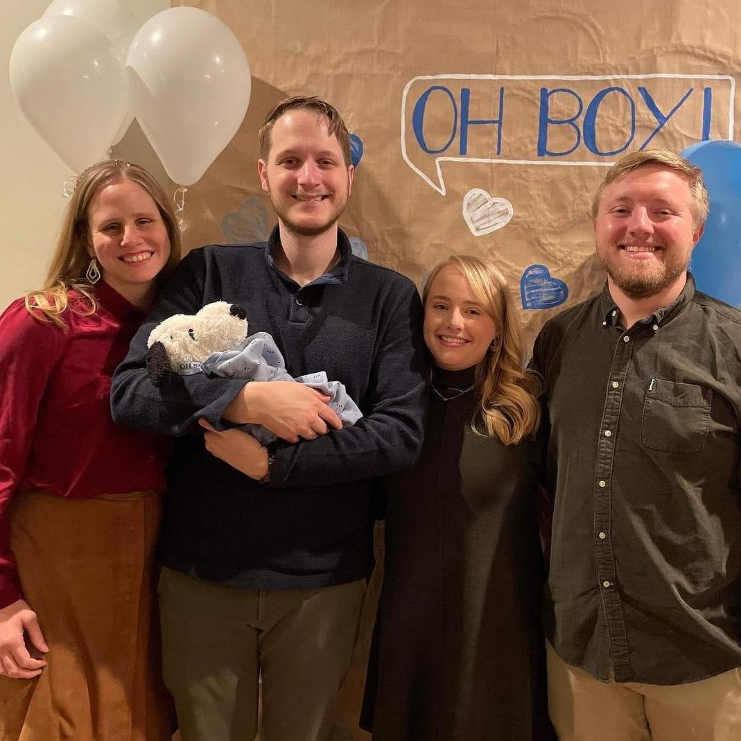 It's a boy! Josh, Alex, Cassie, and Austin at the Atchley+Ross gender reveal. (2021)