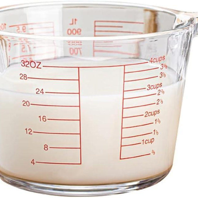 X-Large Tempered Glass Measure Cup - Bold Red Increments - 32 oz. - 4 Cup or 1000L- 10DL Multi Purpose Measuring, Liquid & Dry Ingredients - Kitchen Tool - Red