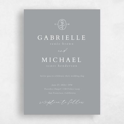 Pewter Gray, Grey Wedding Invitation - Sintra Portrait