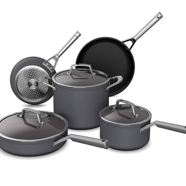 Ninja C38000 Foodi NeverStick Premium 8-Piece Cookware Set with Glass Lids, Hard-Anodized, Nonstick, Durable & Oven Safe to 500°F, Slate Grey