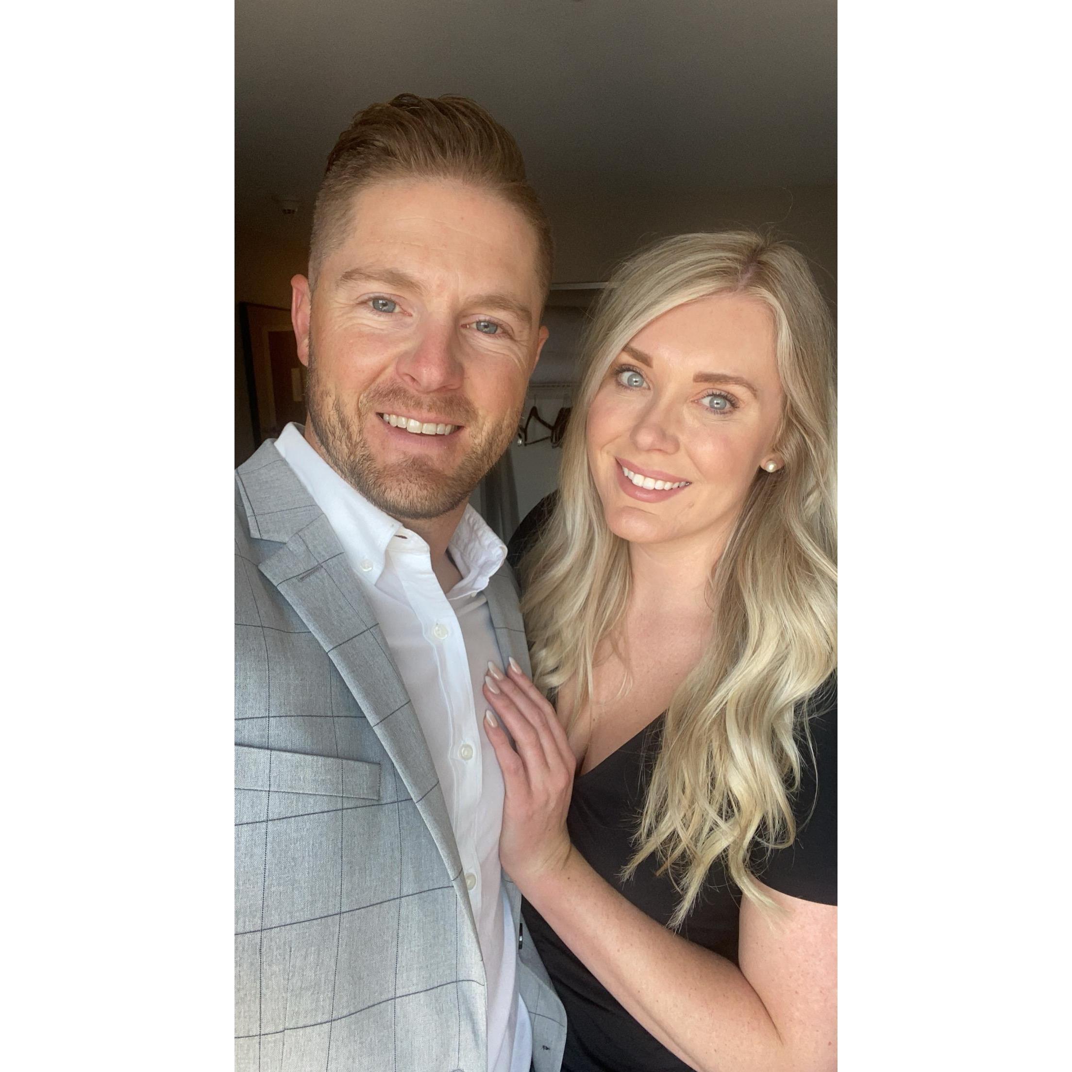 The morning we got engaged! Right before we left for our "wine tour" at 50th Parallel. Little did Laur know...