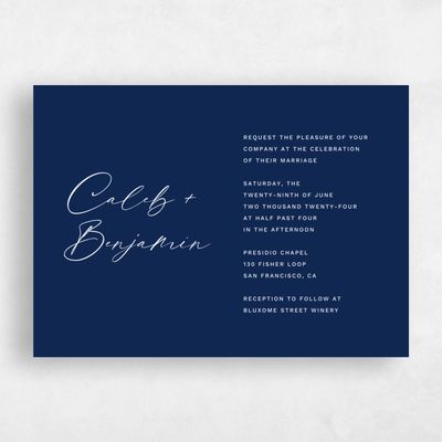 Navy, Blue Wedding Invitation - Halbert Landscape