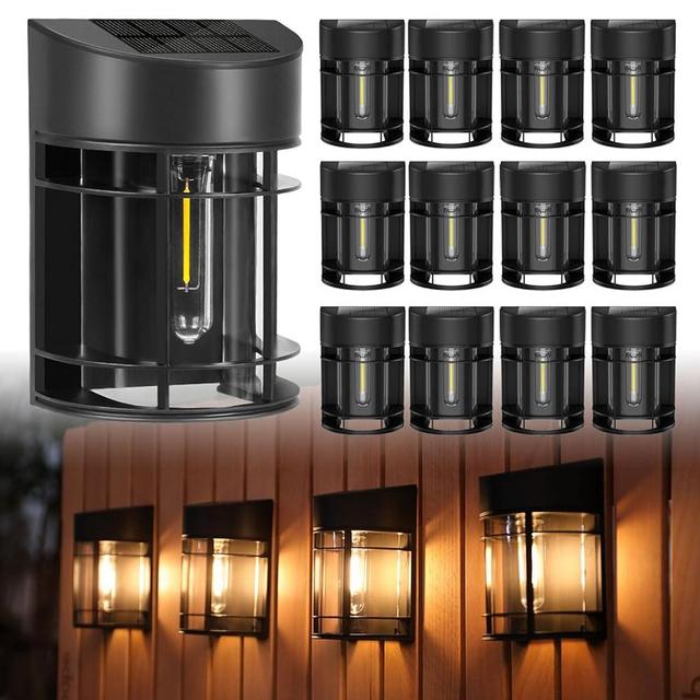 DOESLAG 12 Pack Solar Fence Lights, LED Solar Lights Outdoor Waterproof, Solar Powered Outdoor Lights for Fence Post Garden Yard