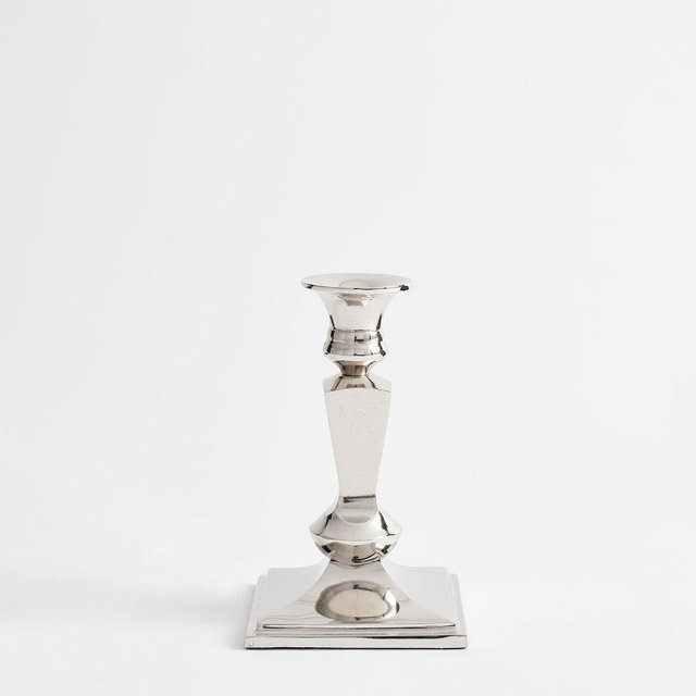 Daphne Silver Taper Candle Holder, Small, Silver