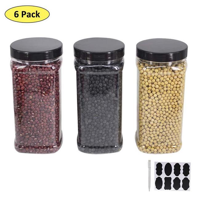 6 Pack 40 OZ Large Clear Plastic Storage Jars With Lids & Labels, A Pen - Wide Opening Food Grade Container - BPA Free PET Container- Pantry, Home & Kitchen Storage For Dry Goods, Peanut by ZMYBCPACK