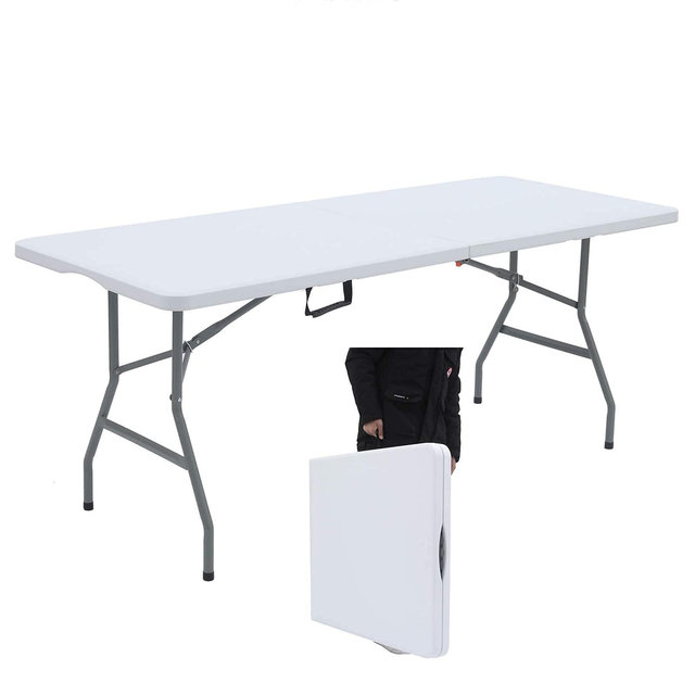 Lakhow 180CZ Folding Table 6-Foot Plastic Trestle Indoor Outdoor for Picnic, BBQ, Party, White Granite (White)