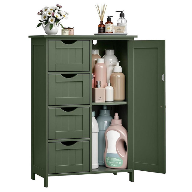 VASAGLE Storage Cabinet with Drawers, Freestanding Floor Cabinet with Door, 11.8 x 21.7 x 32.3 Inches, Adjustable Shelf, for Bathroom, Living Room, Kitchen, Sage Green ULHC041CH01S