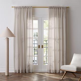 Floral Eyelet Organic Cotton Sheer Window Curtain Panel