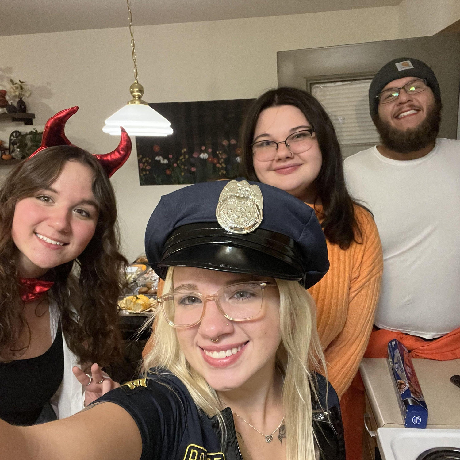 Jenna, Sydney, Alli, and Ethan at Halloween party
