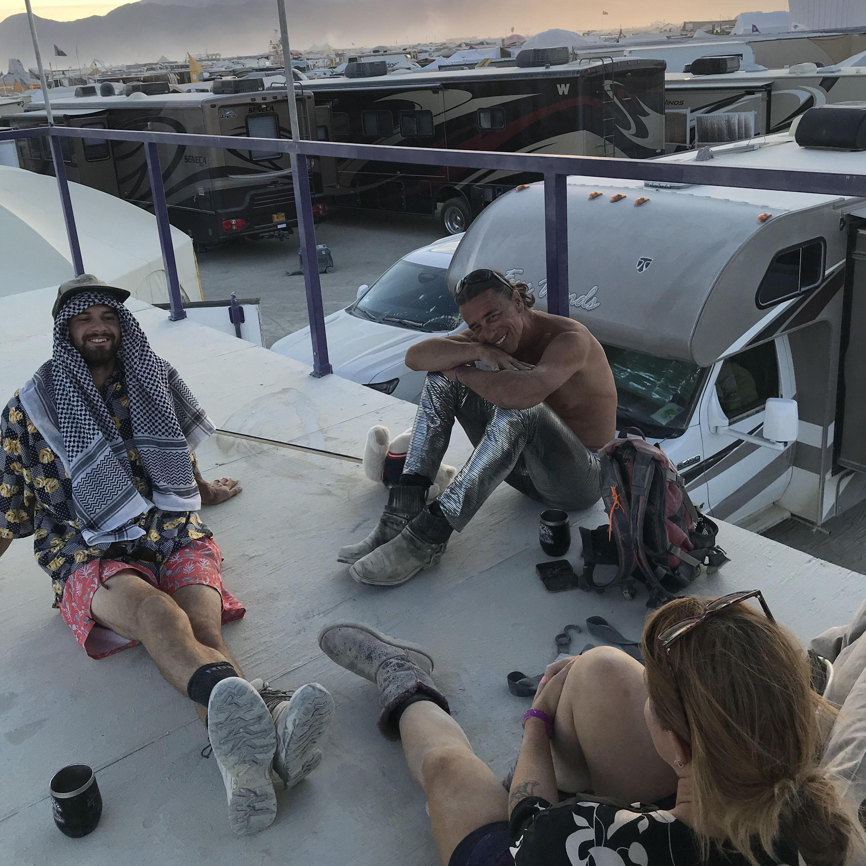 This is us hanging out before a fun night at Burning Man 2022