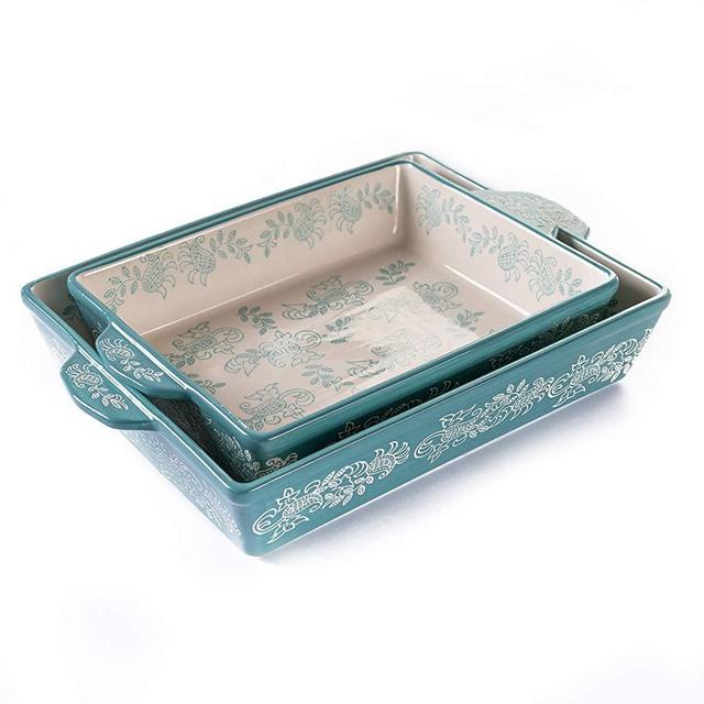 Oven to Table Casserole Dish Set - 100% Stoneware Ceramic Baking Dishes for Cooking & Serving, Lasagna Pan Bakeware is Dishwasher & Microwave Safe - 13" x 10.5" & 11" x 9" Cookware Pans