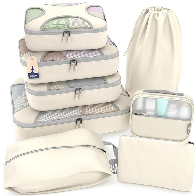 Shacke 8 Set Packing Cubes for Travel Lightweight Luggage Organizer (Sand)