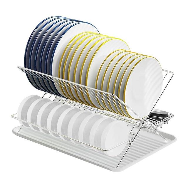 JOKKOL Stainless Steel Dish Drying Rack,Collapsible Dish Racks 2 Tier Foldable Dish Drainers for Large Capacity Wire Expandable