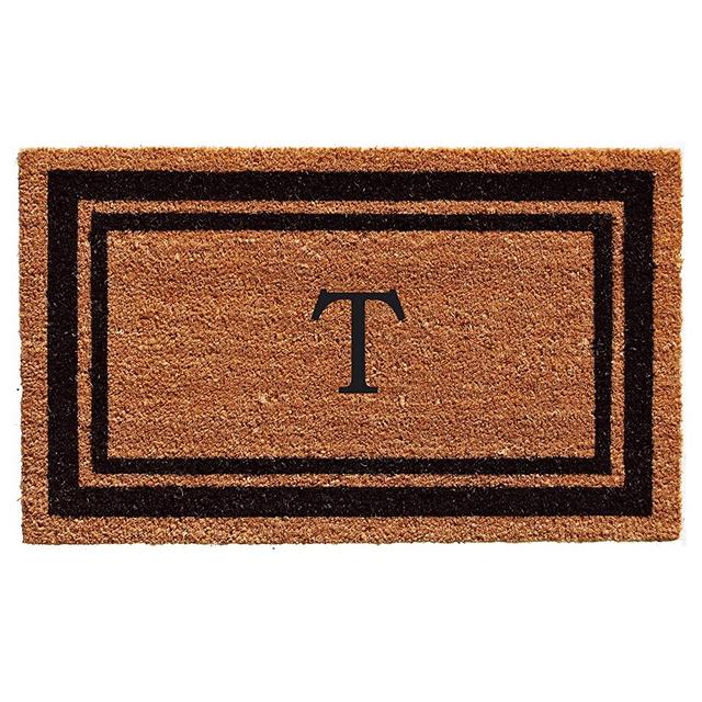 Calloway Mills 152961830T Black Border 18" x 30" Monogram Doormat, (Letter T)