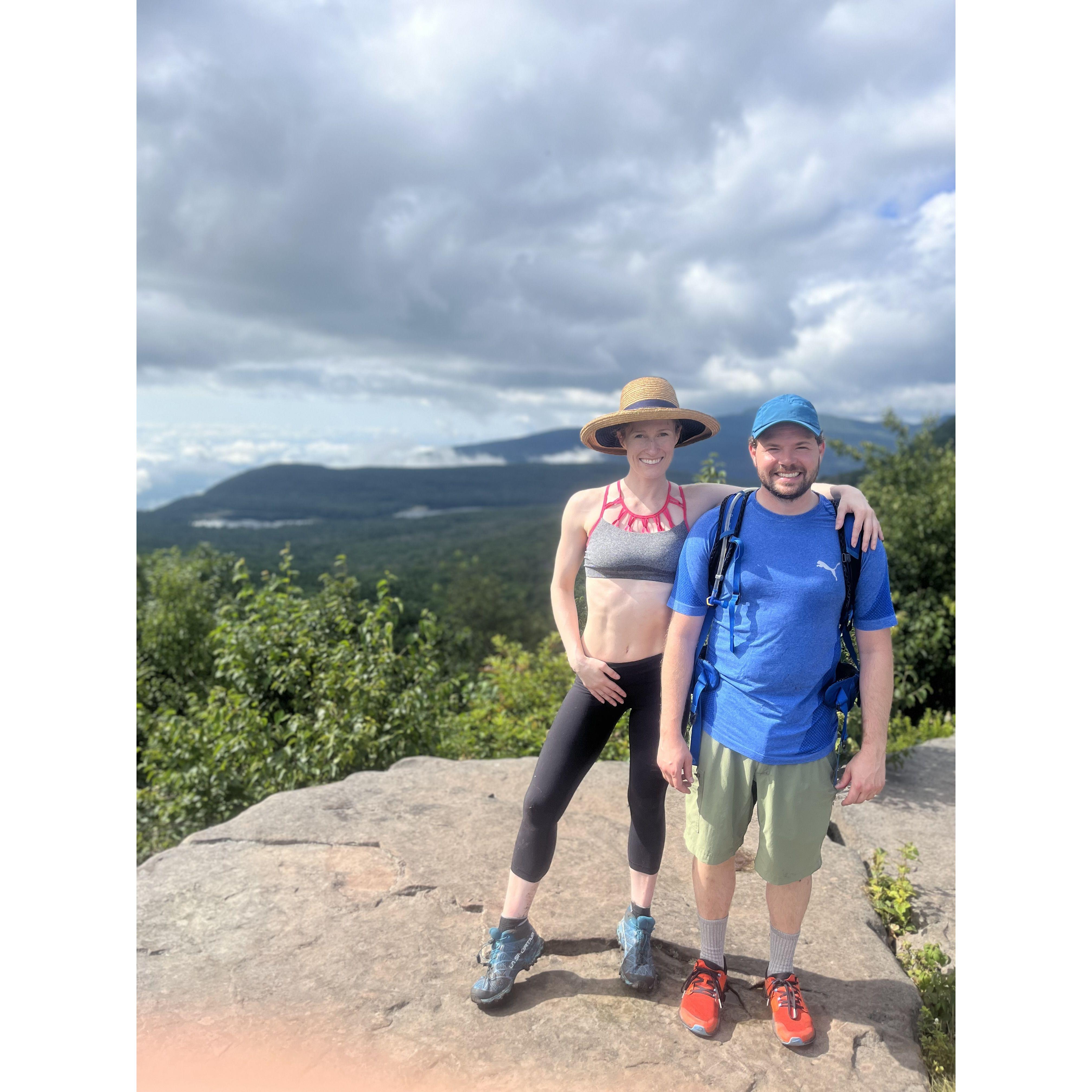 Chasing each other up the Mt. Tecumseh staircase to the summit.