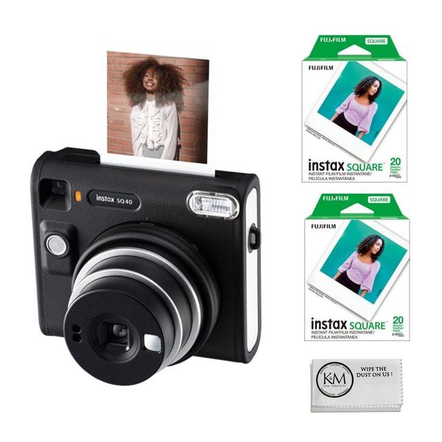 FUJIFILM INSTAX Square SQ40 Instant Film Camera Bundle with 2 x Square Twin Pack Film | 20 Exposures + Cleaning Cloth (4 Items)