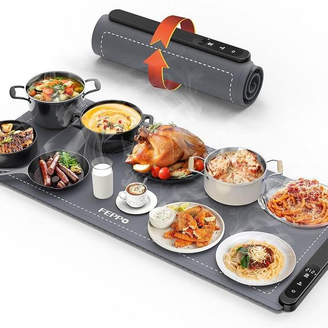 FEPPO Food Warming Mat, (XXL 36"x16") Food Warmers for Parties Buffet, Upgrade High-tech Graphene Heating, Fast Full Surface Electric Warming Tray with 6 Level Temperature and 6 Hours Timer