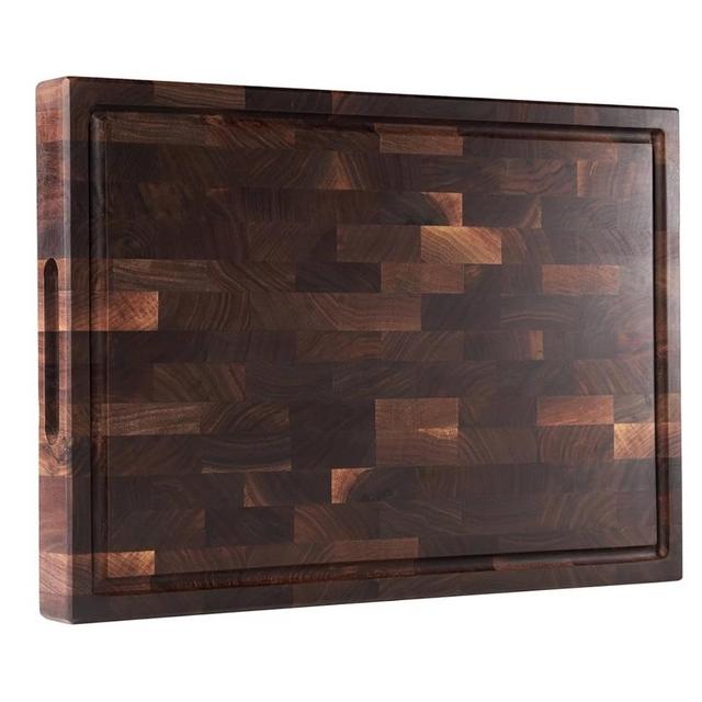 American Dark Walnut Wood Cutting Board 17"x12"x1.6" for Kitchen with Juice Groove, Inner Handles, Gift Box Packaging and End Grain Butcher Block Finished with Linseed Oil, Beeswax & Lemon Oil