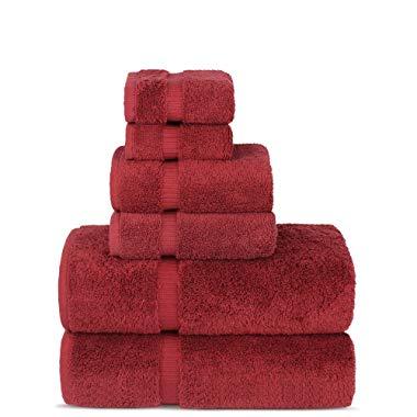 Luxury Spa Hotel Quality Premium Turkish 6-Piece Towel Set (Cranberry, 2 x Bath Towels, 2 x Hand Towels, 2 x Washcloths)
