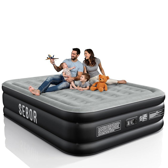 Sebor Air Mattress Queen with Built-in Pump 18", Comfortable Self-Inflating Air Mattress with High-Speed Pump, Durable Blow Up Mattress Queen with Storage Bag for Guests, Camping, Travel