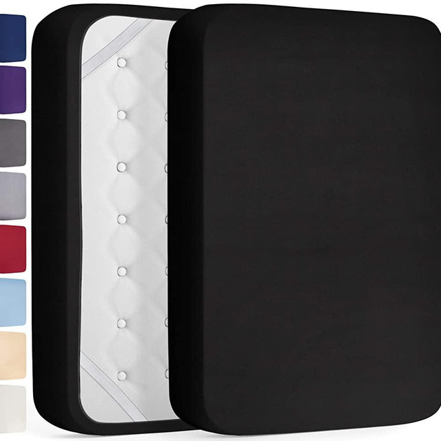 DREAMCARE Extra Deep Pocket Fitted Sheet Deep Pocket Fitted Sheet Only - Up to 21 Inch Mattress Sheet King Size Fitted Sheet, Black