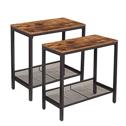 HOOBRO Side Table, Set of 2 Narrow Nightstands, Industrial End Table with Flat or Slant Adjustable Mesh Shelf for Small Spaces, Stable Metal Frame and Easy Assembly, Rustic Brown