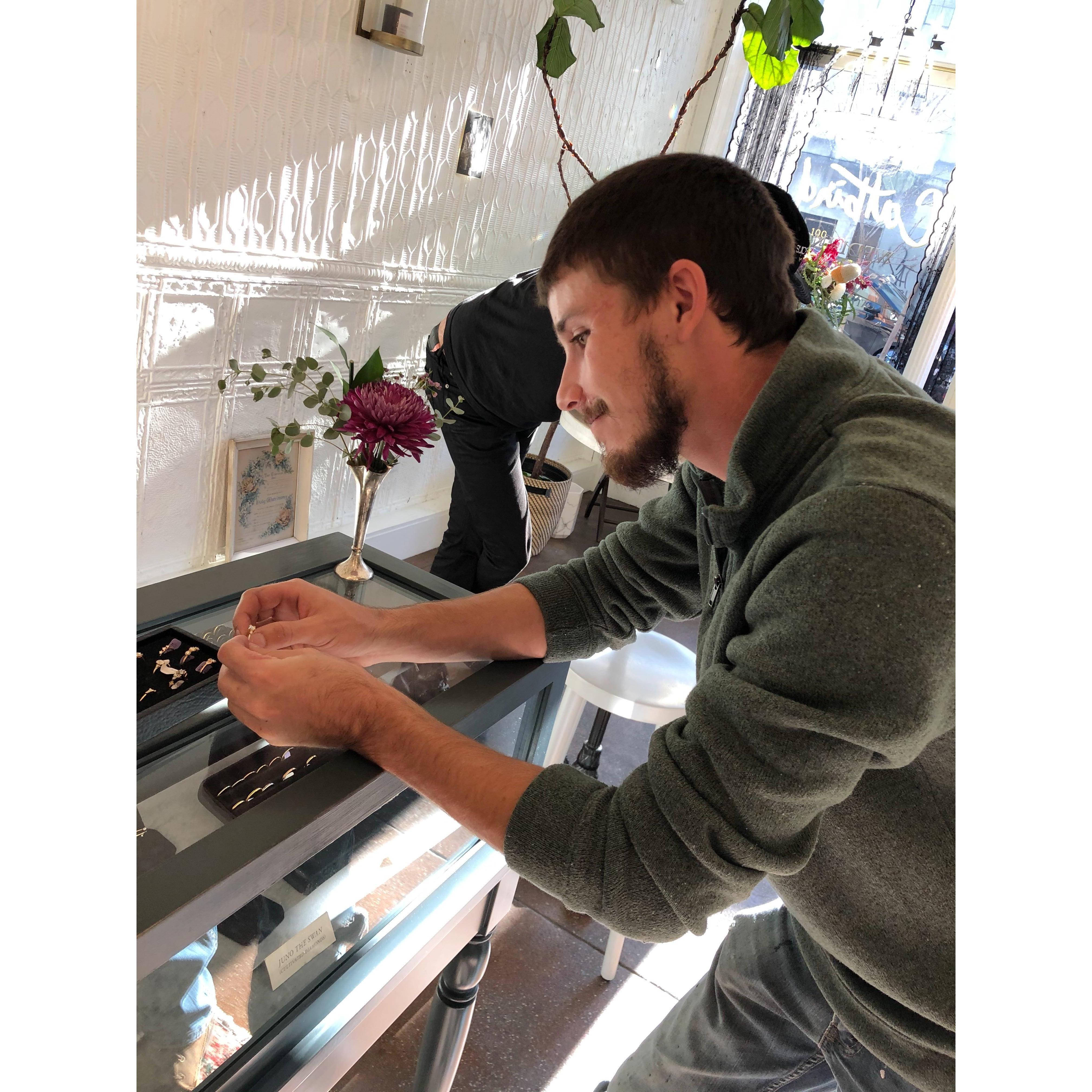 Tyler went ALL THE WAY to Brooklyn to find the perfect ring! He took a road trip with my sister! A secret mission, you might say.. since he told me he was going to Cabella’s with his dad! Pest!